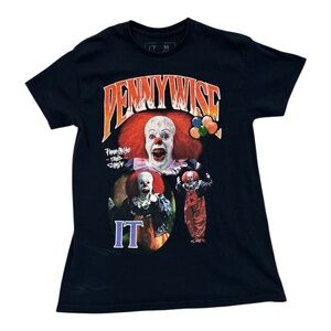 Pennywise the Clown It 80s Movie Black Tee - Adult Size Medium